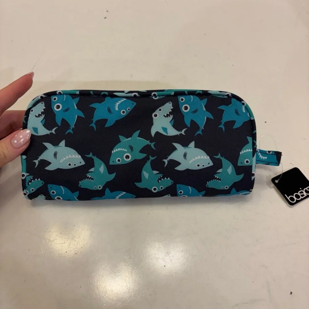 NWT Basics blue shark pencil case